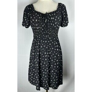 Hollister Ditsy Floral Smocked Babydoll Mini Dress M Black Y2K Coquette Fairy